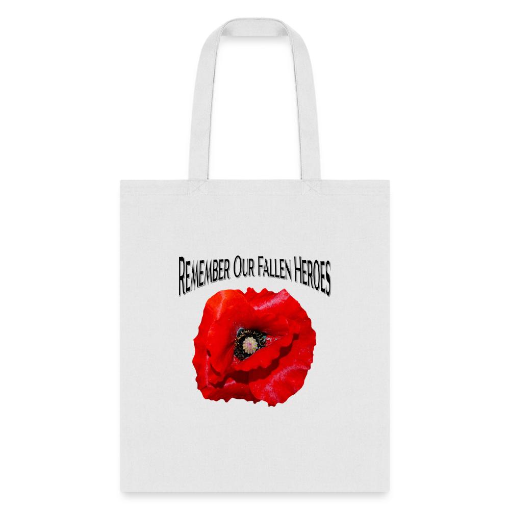 Remember Our Fallen Heroes Poppy Tote Bag - white