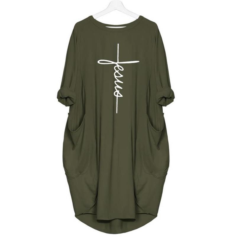 WOMEN'S JESUS OVERSIZED CROSS-PRINT POCKET T-SHIRT